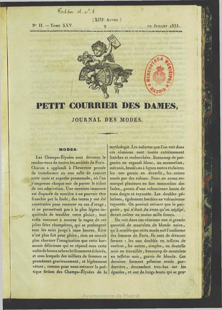 Miniatura de Petit Courrier des Dames : journal des modes del 10 de Julio de 1833