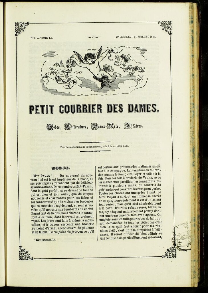 Miniatura de Petit Courrier des Dames : annonces des modes, des nouveautés et des arts del 31 de Julio de 1846