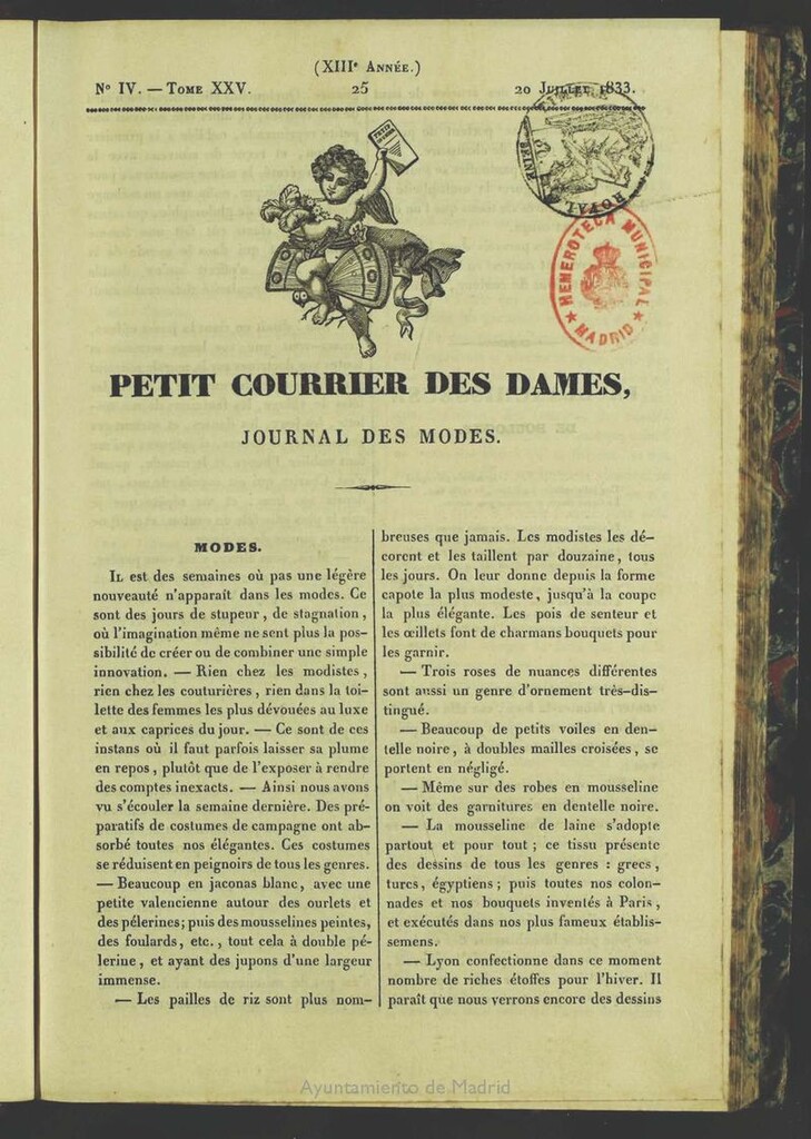 Miniatura de Petit Courrier des Dames : journal des modes del 20 de Julio de 1833