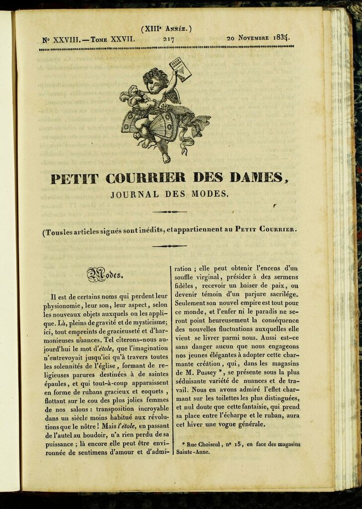 Miniatura de Petit Courrier Des Dames del 20 de noviembre de 1834
