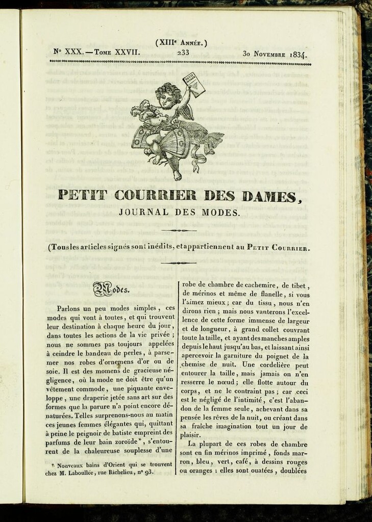 Miniatura de Petit Courrier Des Dames del 30 de noviembre de 1834