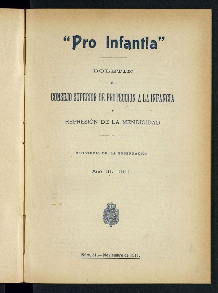 Miniatura de Pro Infantia : boletín del Consejo Superior de Protección a la Infancia y Represión de la Mendicidad de noviembre de 1911