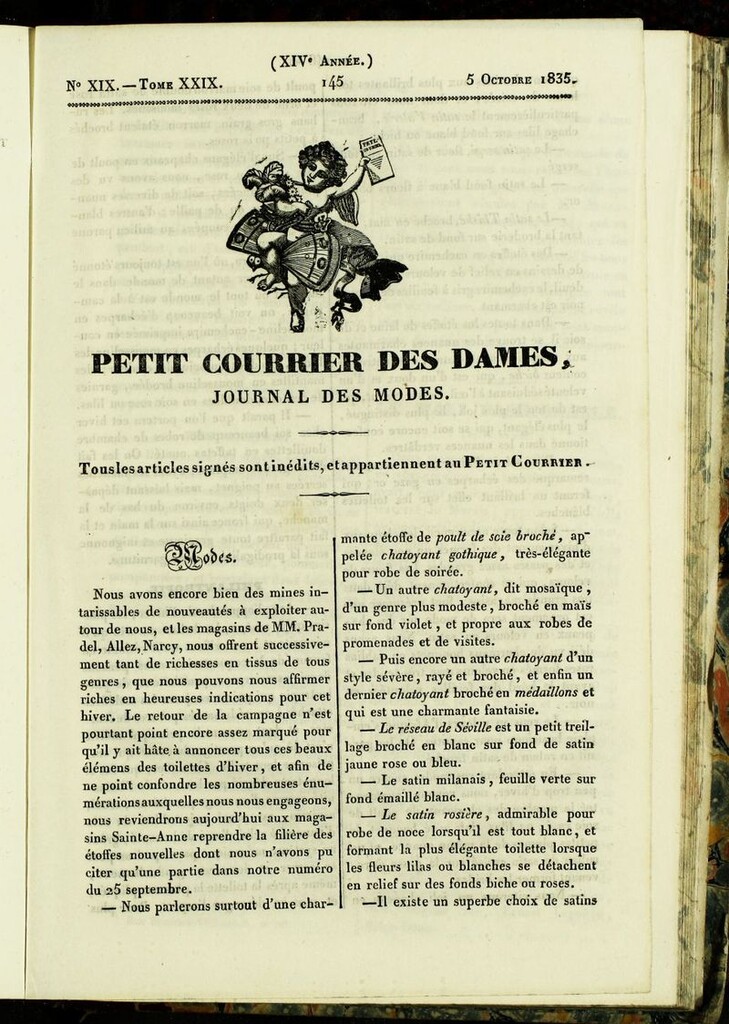 Miniatura de Petit Courrier des Dames : annonces des modes, des nouveautés et des arts del 5 de Octubre de 1835