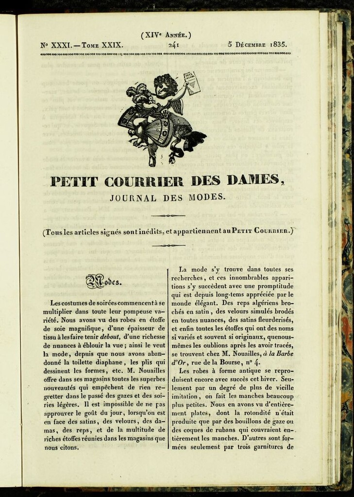 Miniatura de Petit Courrier des Dames : annonces des modes, des nouveautés et des arts del 5 de Diciembre de 1835