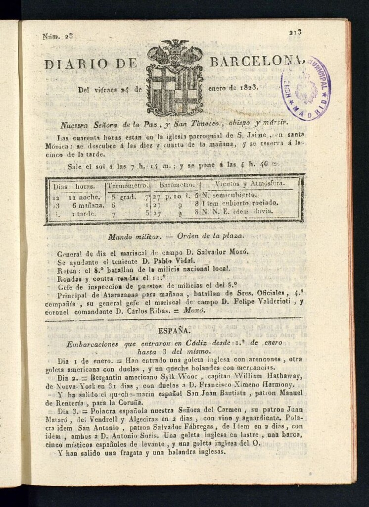 Miniatura de Diario de Barcelona del 24 de enero de 1823
