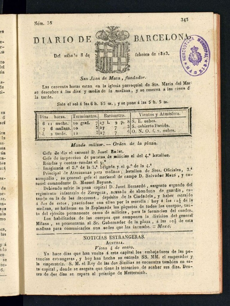 Miniatura de Diario de Barcelona del 8 de febrero de 1823