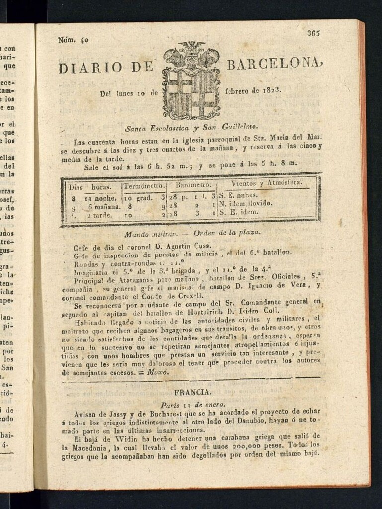 Miniatura de Diario de Barcelona del 10 de febrero de 1823