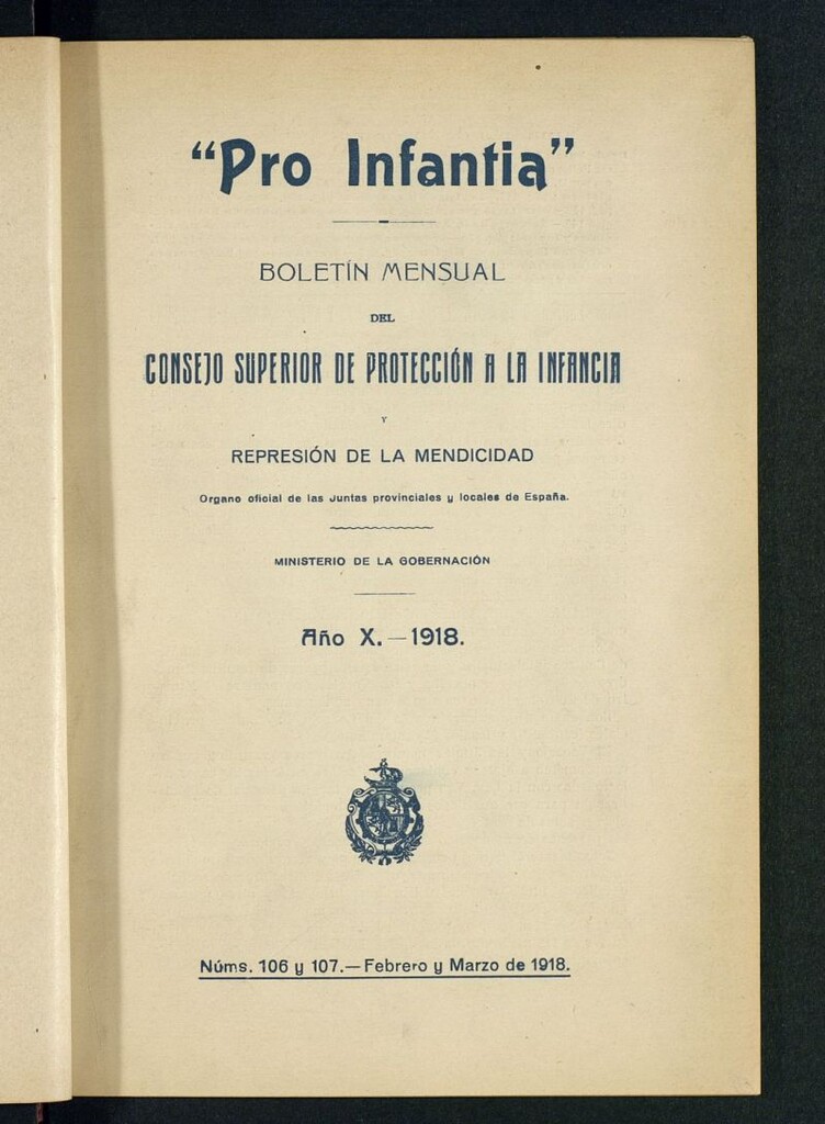 Miniatura de Pro Infantia : boletín del Consejo Superior de Protección a la Infancia y Represión de la Mendicidad de febrero y marzo de 1918