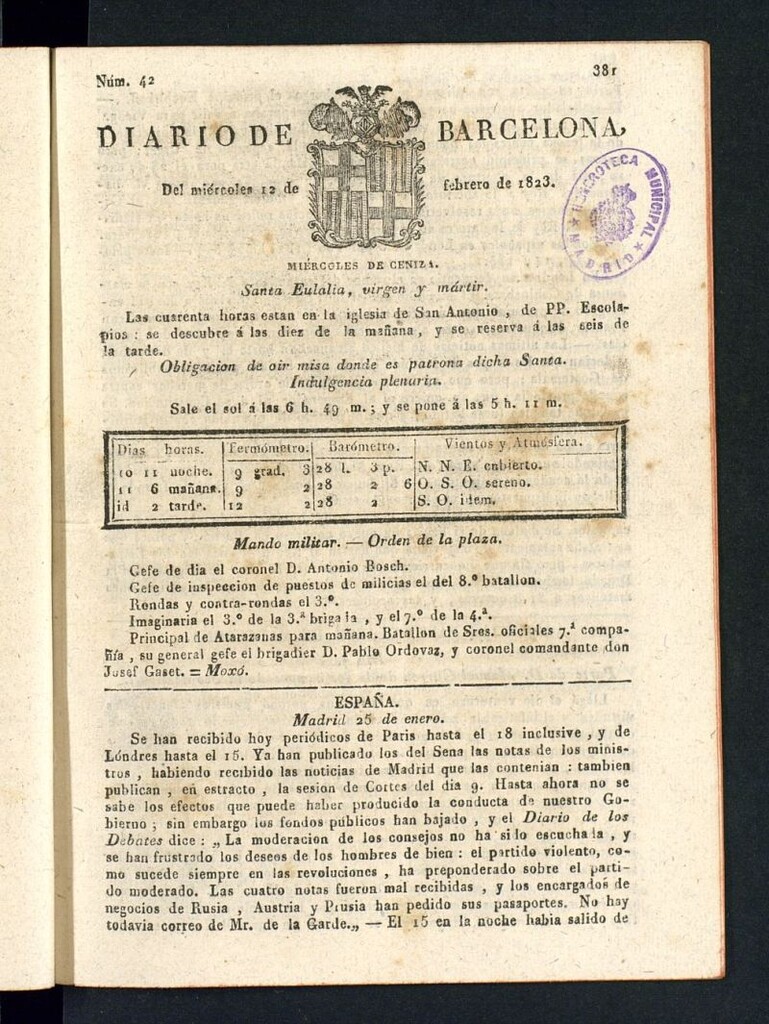 Miniatura de Diario de Barcelona del 12 de febrero de 1823