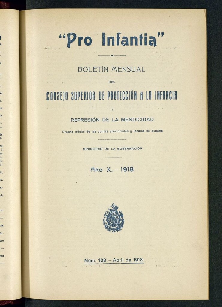 Miniatura de Pro Infantia : boletín del Consejo Superior de Protección a la Infancia y Represión de la Mendicidad de abril de 1918