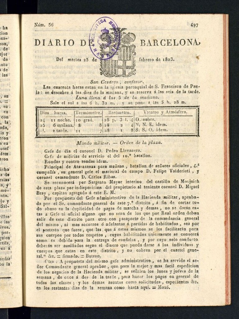 Miniatura de Diario de Barcelona del 25 de febrero de 1823