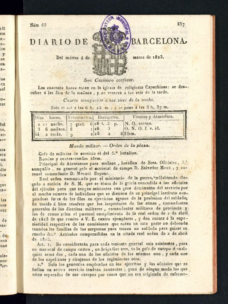 Miniatura de Diario de Barcelona del 4 de marzo de 1823