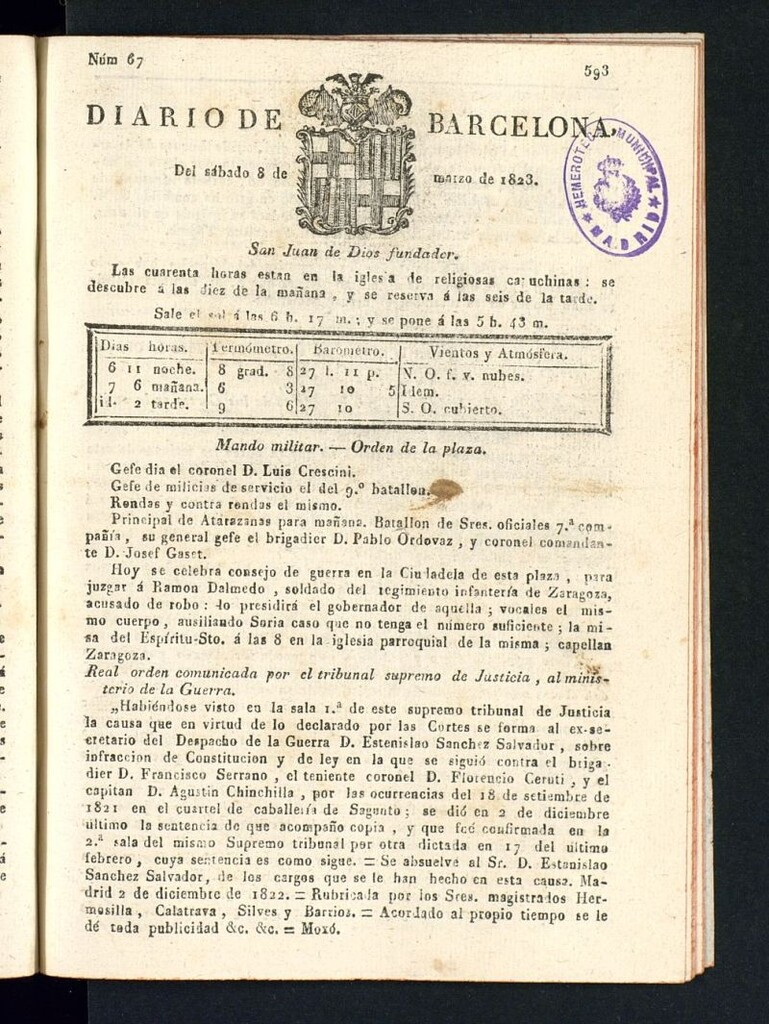 Miniatura de Diario de Barcelona del 8 de marzo de 1823