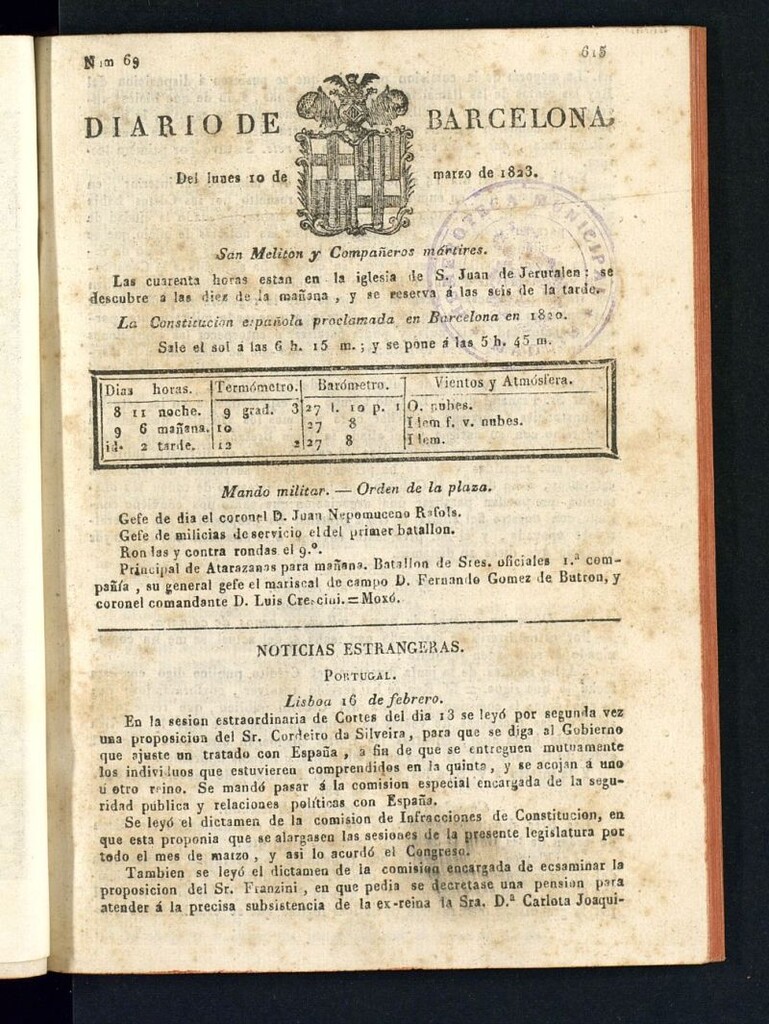 Miniatura de Diario de Barcelona del 10 de marzo de 1823