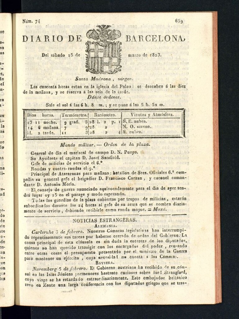 Miniatura de Diario de Barcelona del 15 de marzo de 1823