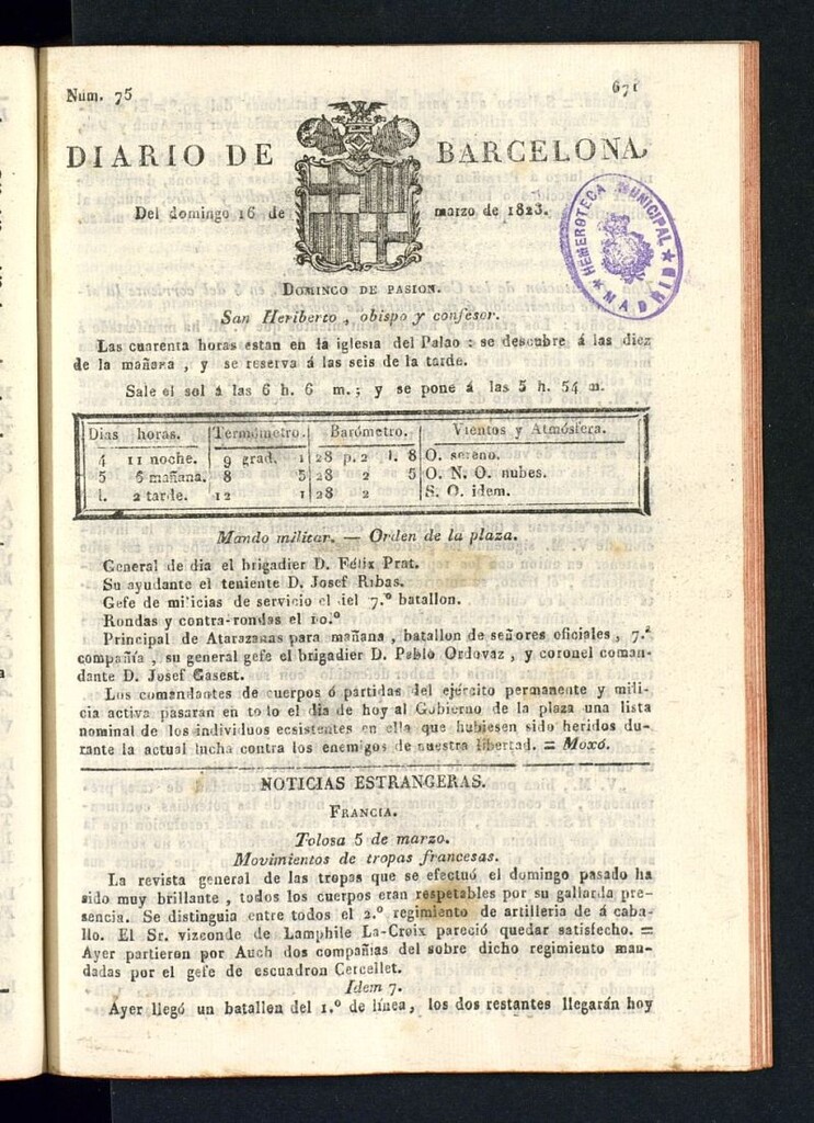 Miniatura de Diario de Barcelona del 16 de marzo de 1823