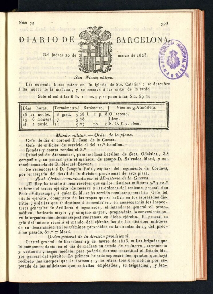 Miniatura de Diario de Barcelona del 20 de marzo de 1823