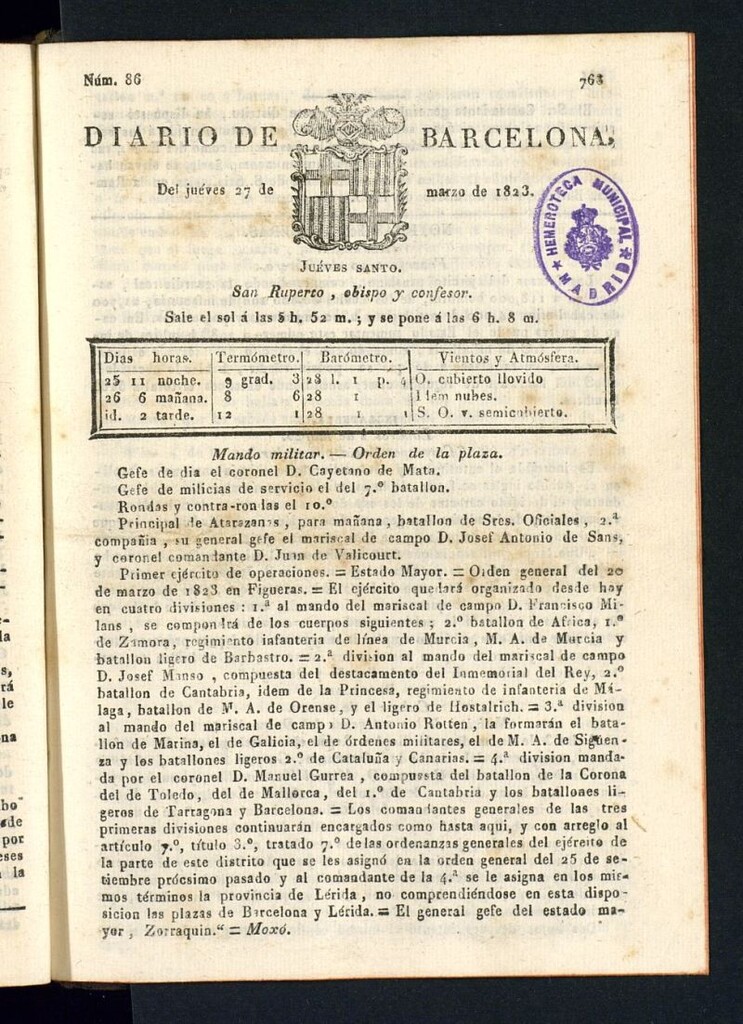 Miniatura de Diario de Barcelona del 27 de marzo de 1823