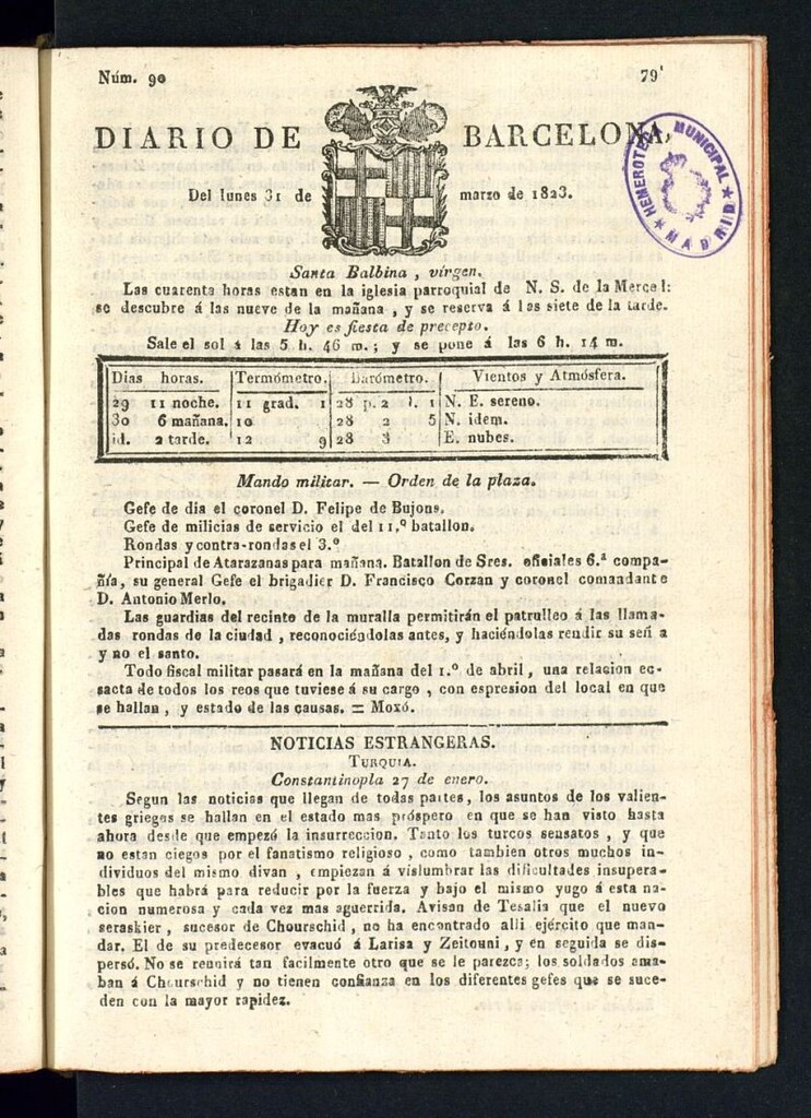 Miniatura de Diario de Barcelona del 31 de marzo de 1823