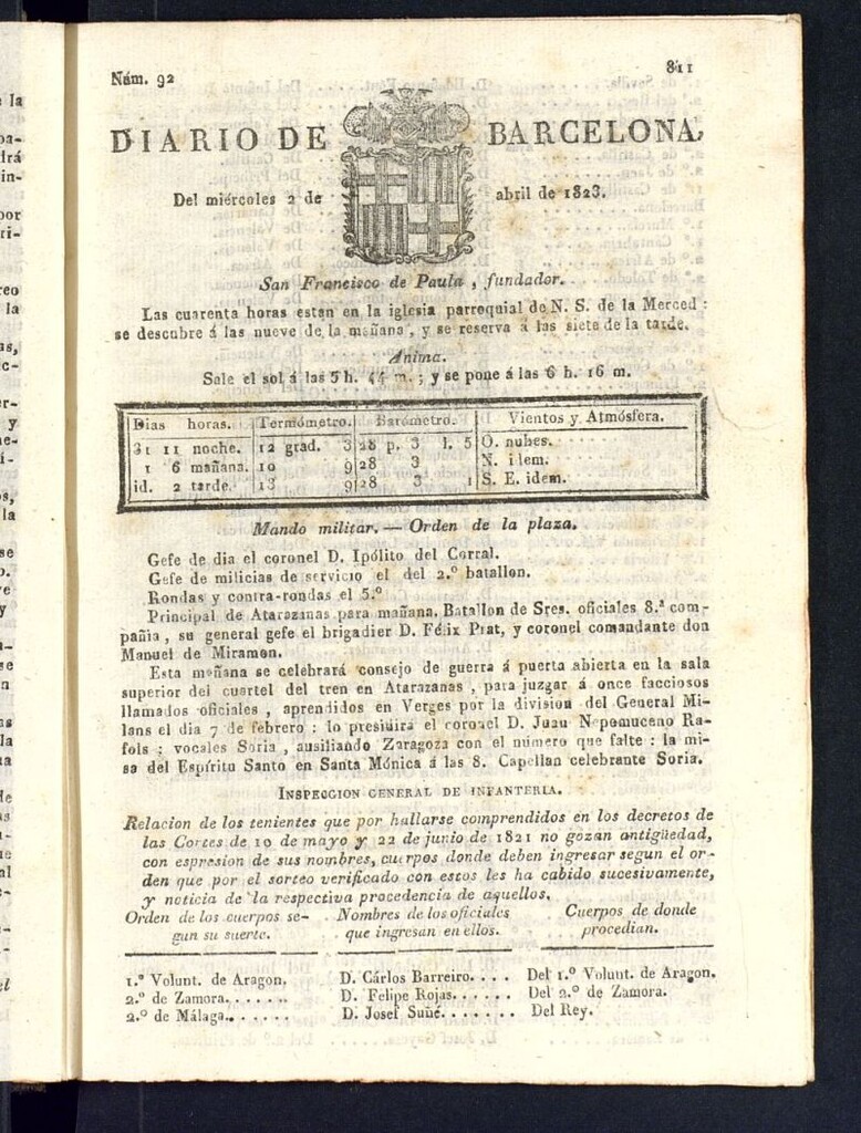 Miniatura de Diario de Barcelona del 2 de abril de 1823