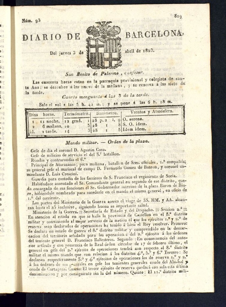 Miniatura de Diario de Barcelona del 3 de abril de 1823