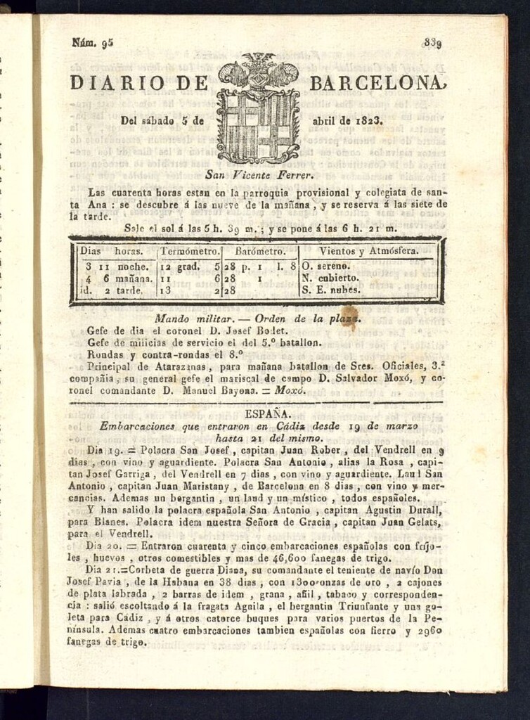 Miniatura de Diario de Barcelona del 5 de abril de 1823