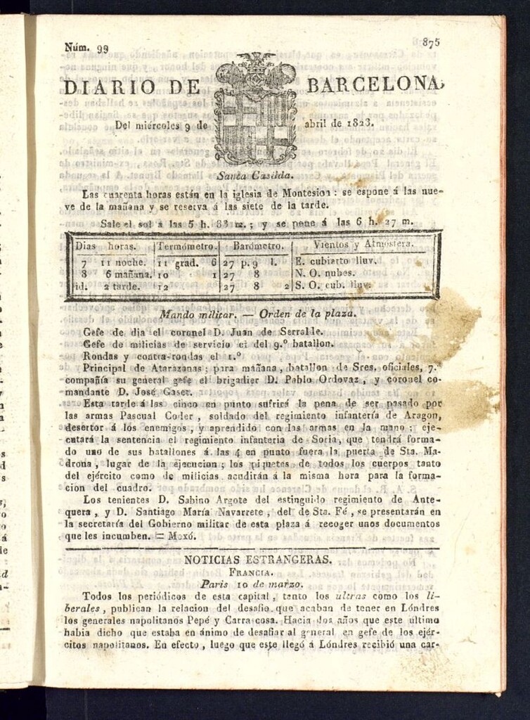 Miniatura de Diario de Barcelona del 9 de abril de 1823