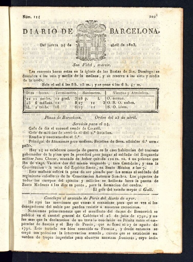 Miniatura de Diario de Barcelona del 24 de abril de 1823