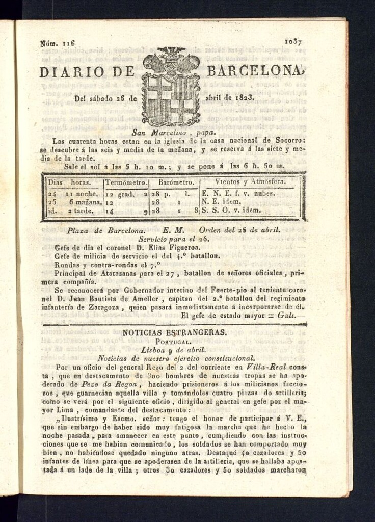 Miniatura de Diario de Barcelona del 26 de abril de 1823