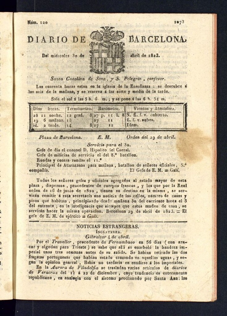Miniatura de Diario de Barcelona del 30 de abril de 1823