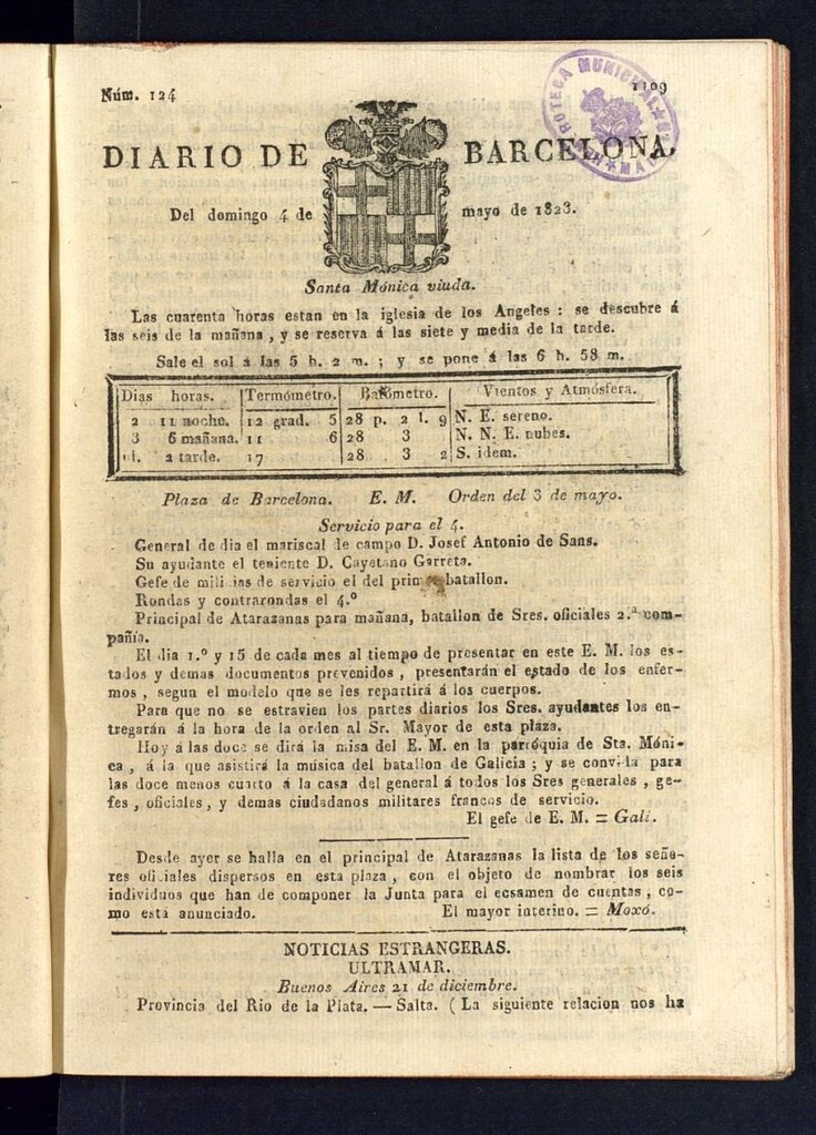 Miniatura de Diario de Barcelona del 4 de mayo de 1823