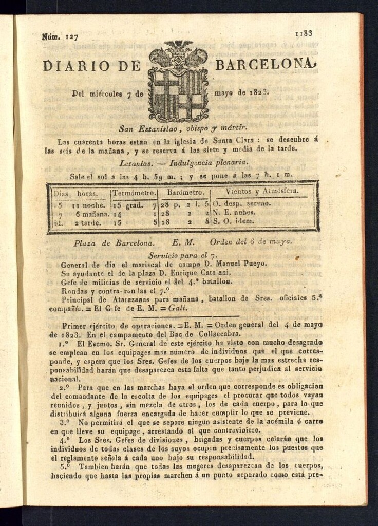 Miniatura de Diario de Barcelona del 7 de mayo de 1823