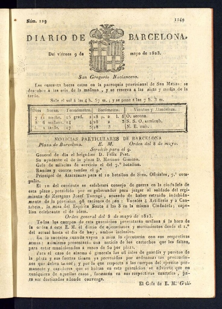 Miniatura de Diario de Barcelona del 9 de mayo de 1823