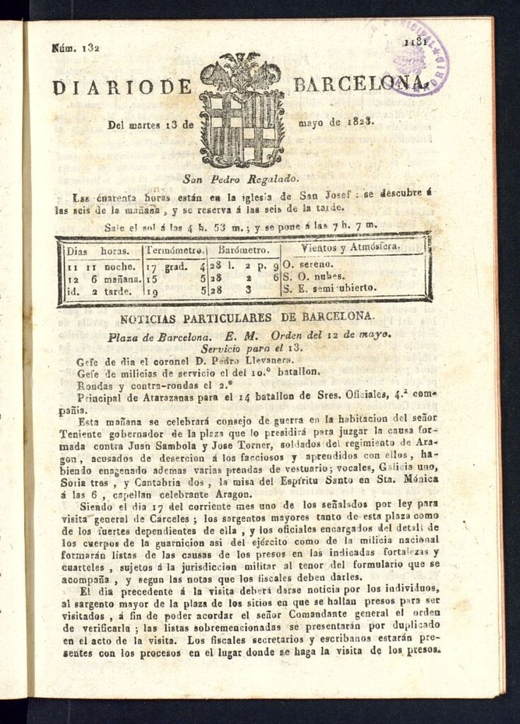 Miniatura de Diario de Barcelona del 13 de mayo de 1823