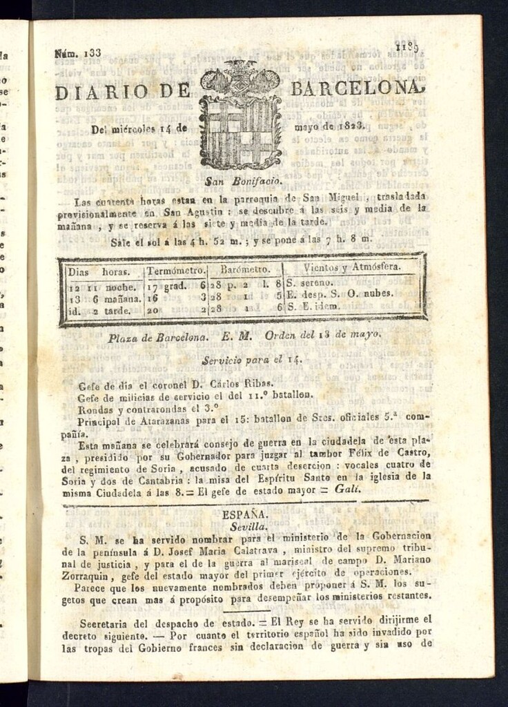 Miniatura de Diario de Barcelona del 14 de mayo de 1823