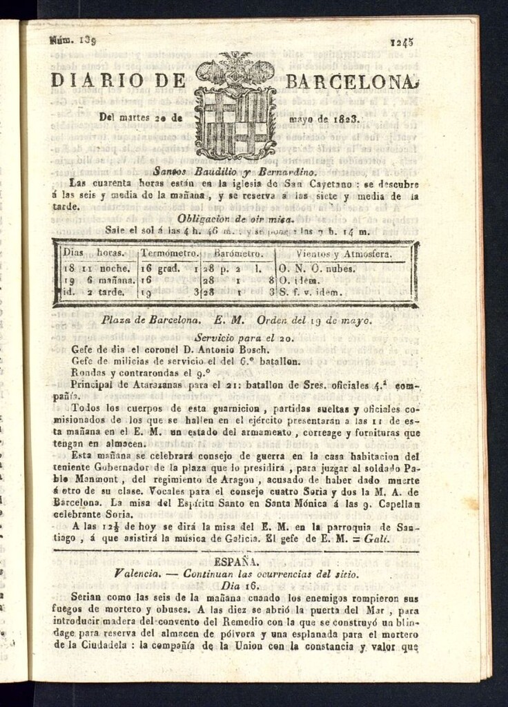 Miniatura de Diario de Barcelona del 20 de mayo de 1823