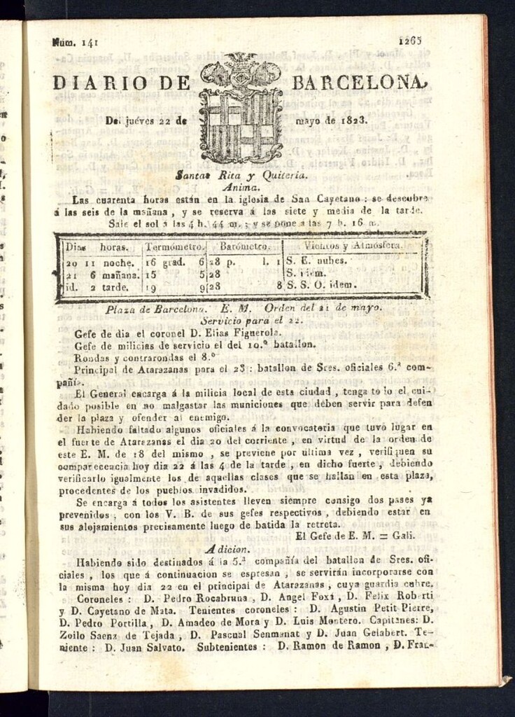 Miniatura de Diario de Barcelona del 22 de mayo de 1823