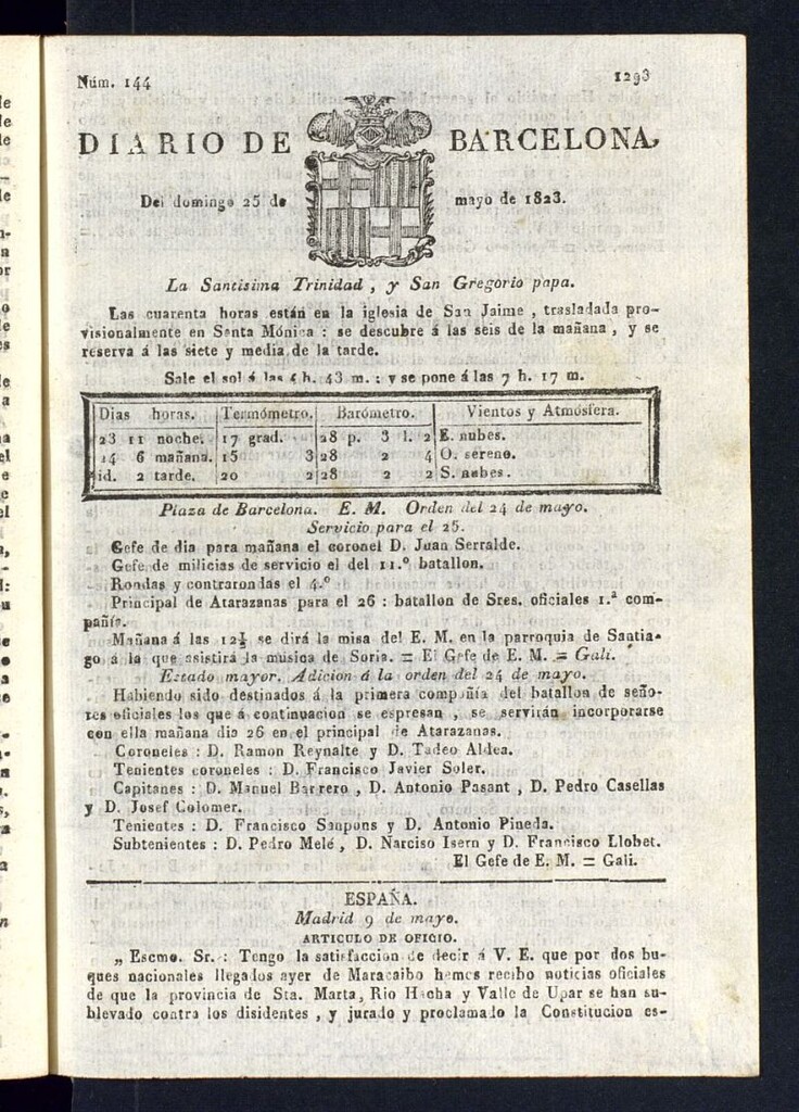 Miniatura de Diario de Barcelona del 25 de mayo de 1823