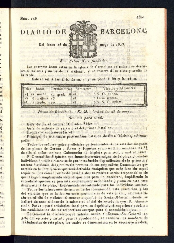 Miniatura de Diario de Barcelona del 26 de mayo de 1823