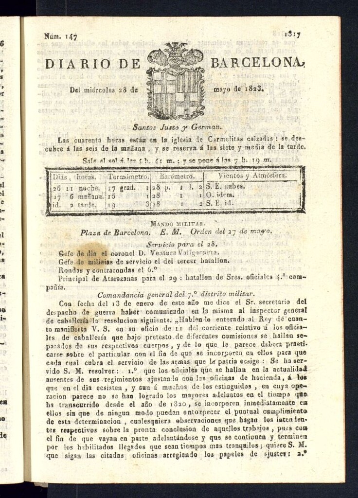 Miniatura de Diario de Barcelona del 28 de mayo de 1823