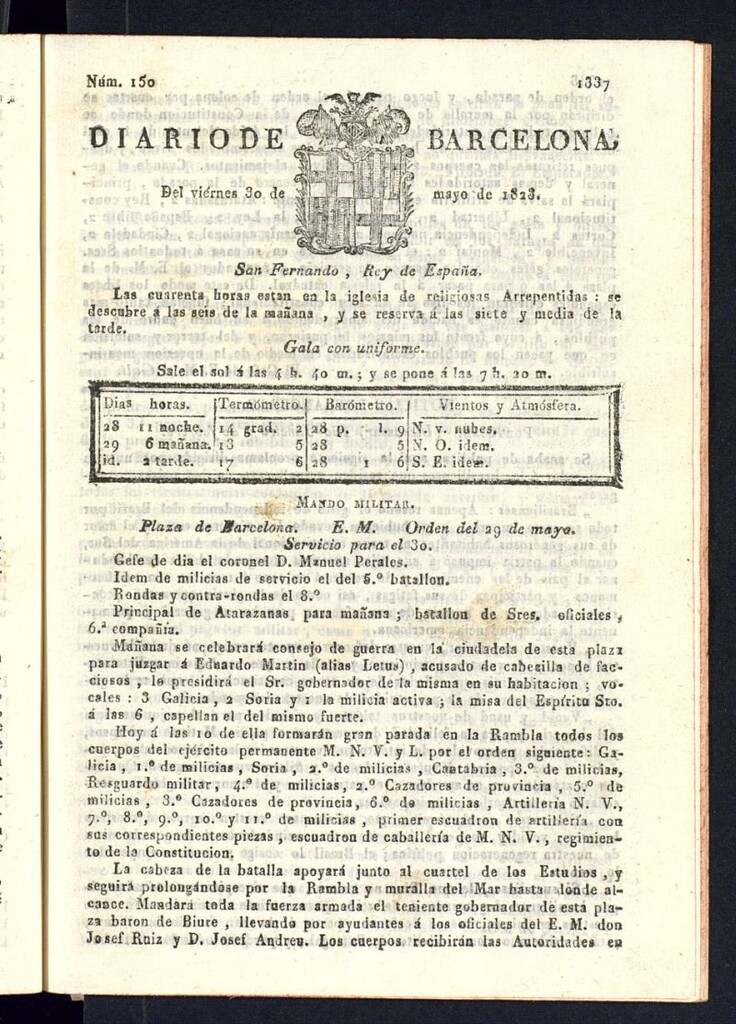 Miniatura de Diario de Barcelona del 30 de mayo de 1823