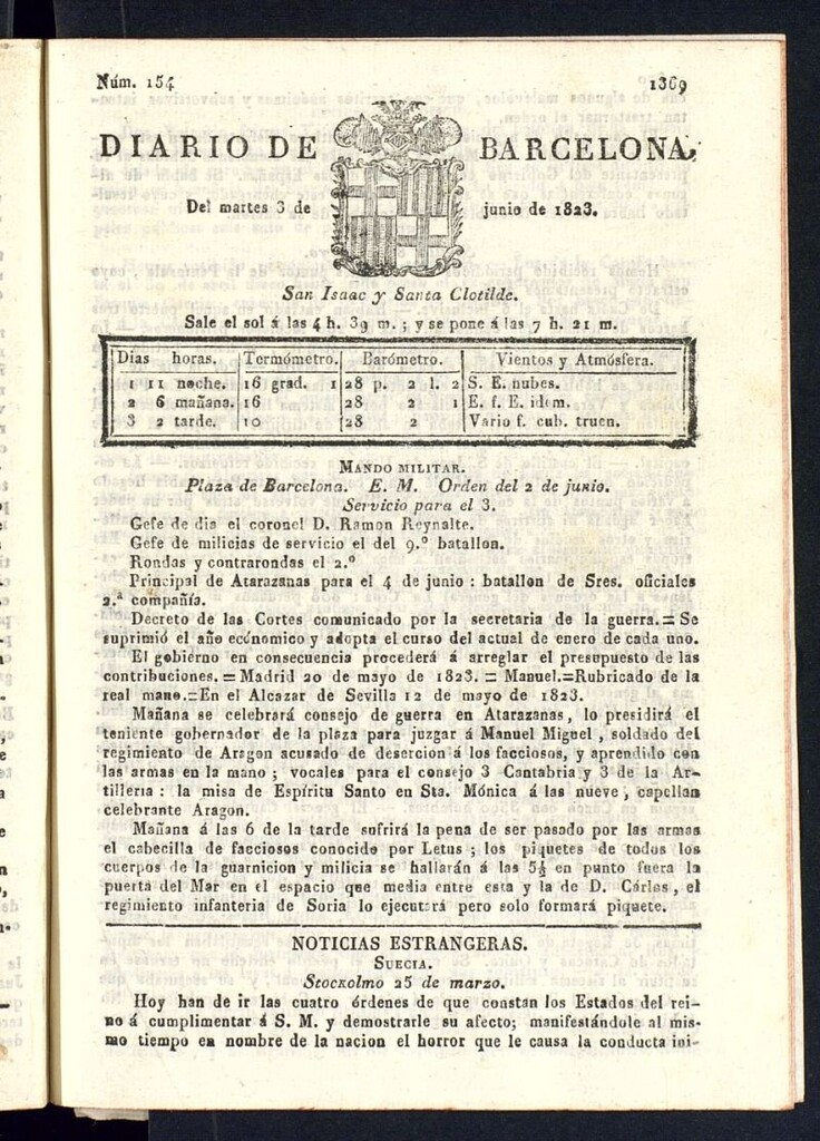 Miniatura de Diario de Barcelona del 3 de junio de 1823