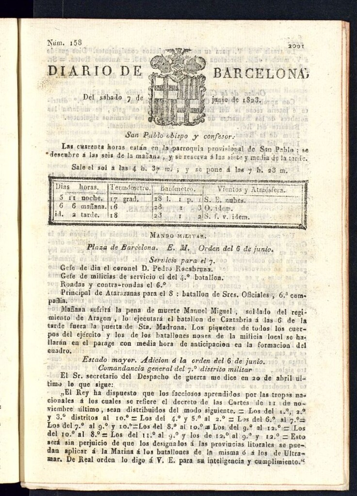 Miniatura de Diario de Barcelona del 7 de junio de 1823