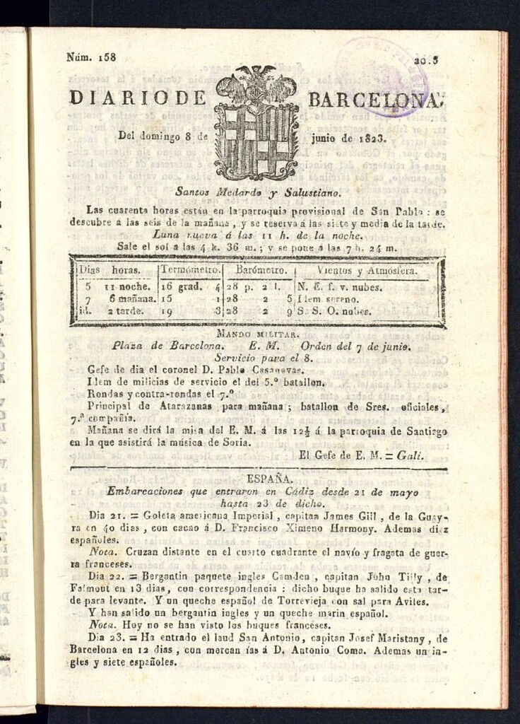 Miniatura de Diario de Barcelona del 8 de junio de 1823