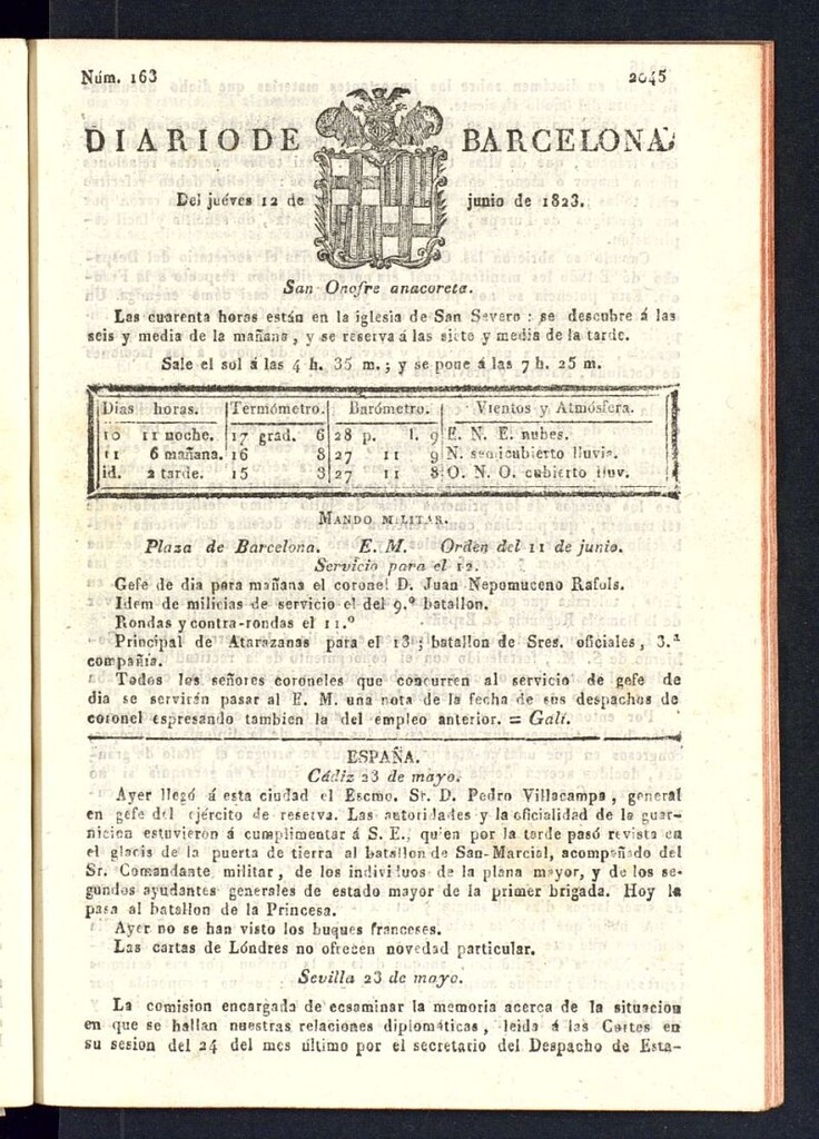 Miniatura de Diario de Barcelona del 12 de junio de 1823