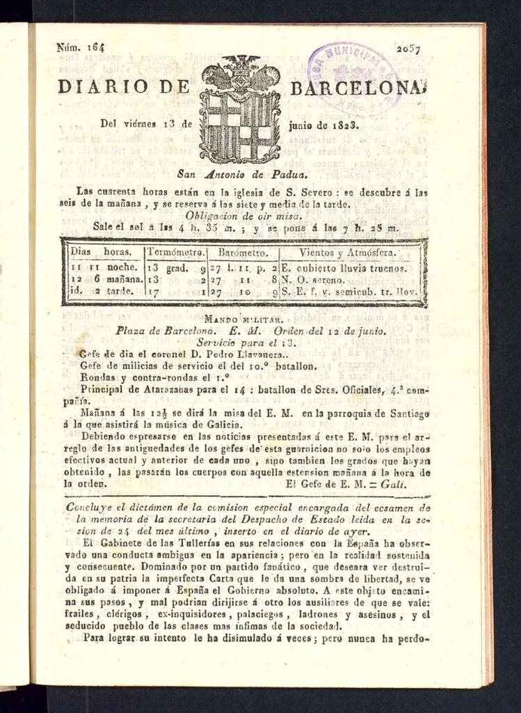 Miniatura de Diario de Barcelona del 13 de junio de 1823