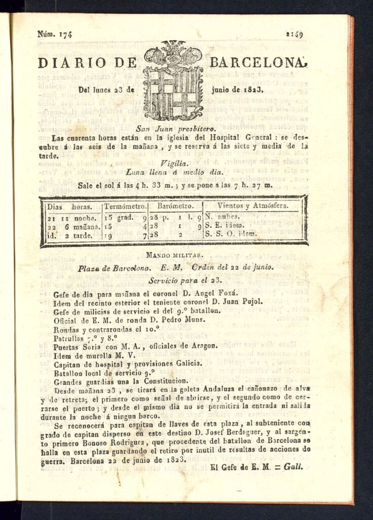 Miniatura de Diario de Barcelona del 23 de junio de 1823