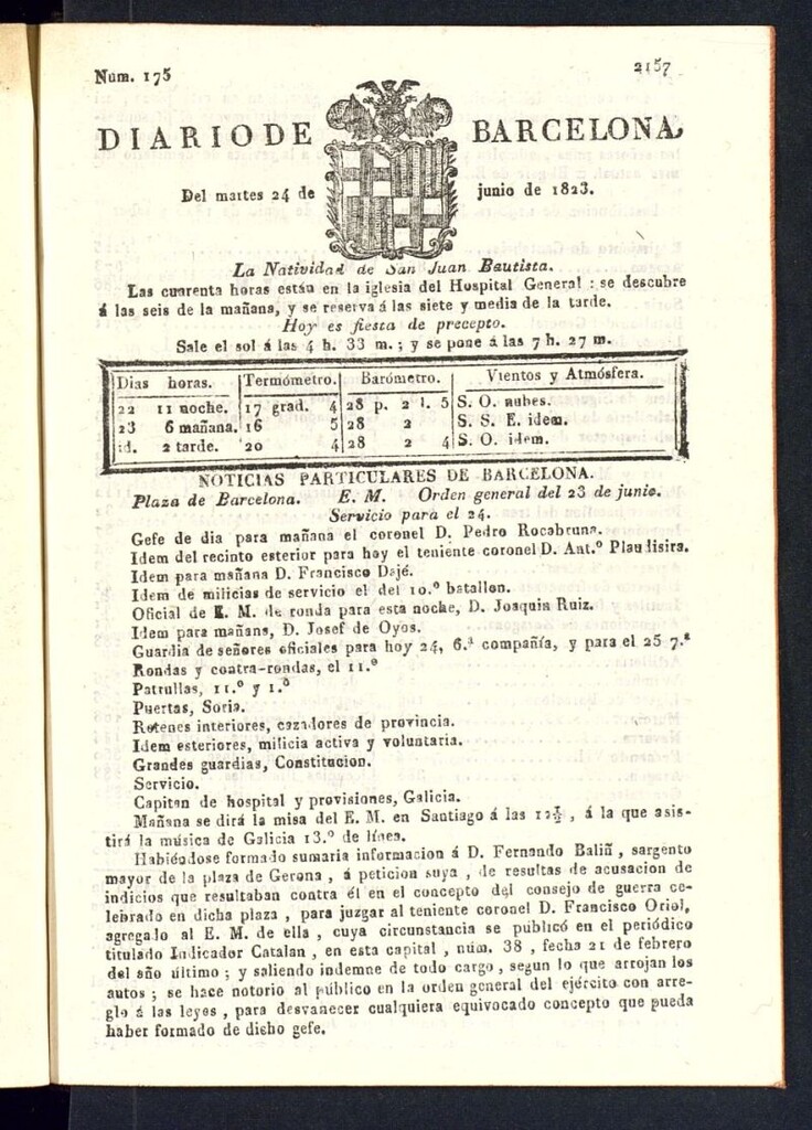 Miniatura de Diario de Barcelona del 24 de junio de 1823