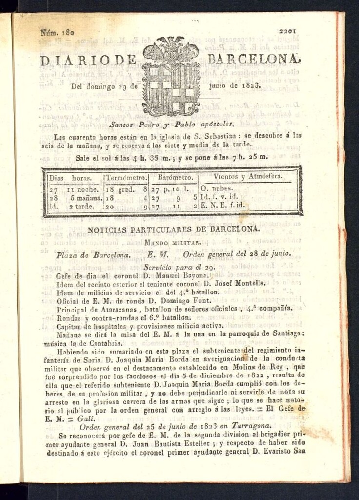 Miniatura de Diario de Barcelona del 29 de junio de 1823