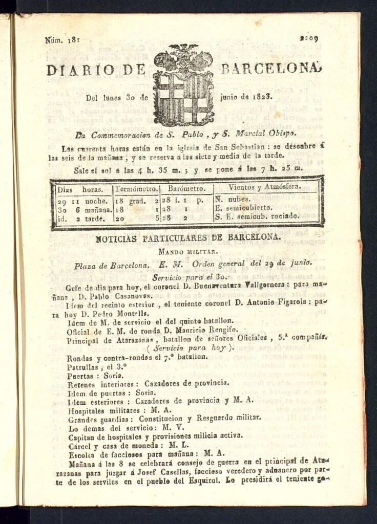 Miniatura de Diario de Barcelona del 30 de junio de 1823